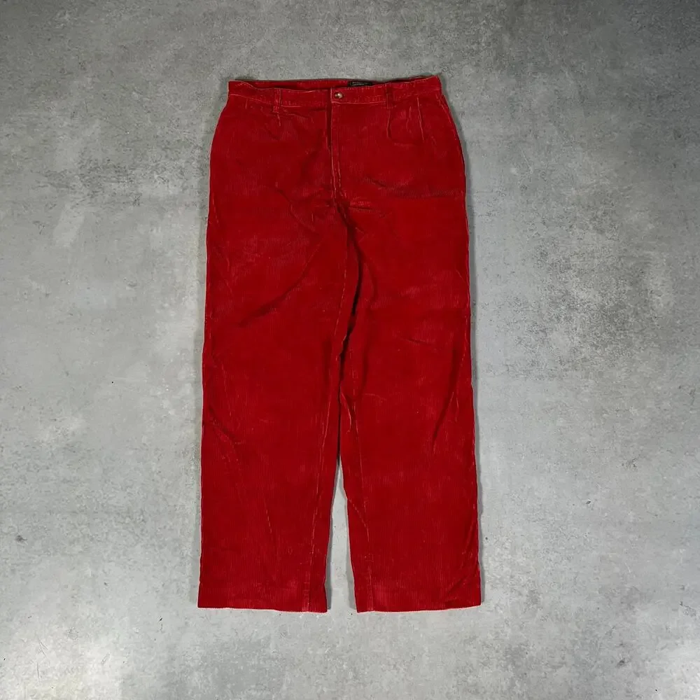 Vintage Polo Country Ralph Lauren Corduroy Pants Men 34x30 Red Pleated USA RL